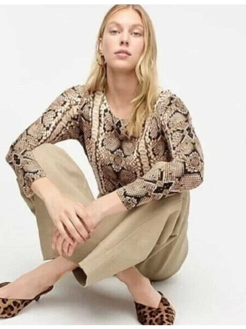 J. Crew Tippi Merino Wool Snake Print Sweater in Caramel Size M